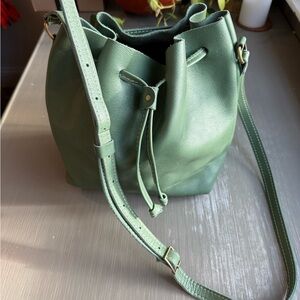 Portland Leather Goods (PLG) Green Leather Crossbody Bucket Bag, Large Size